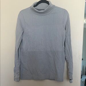 Athleta Striped Turtleneck Long Sleeve Top - Blue & White